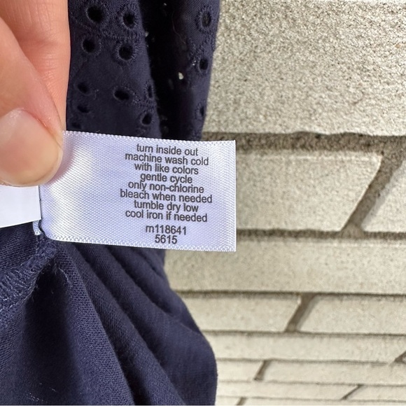 Lane Bryant Navy Blue Eyelet Sleeve Peasant Blouse 14/16 Plus 3/4 Raglan - Picture 8 of 12